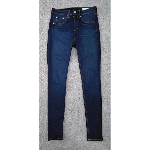 RAG & BONE High Rise Ankle Skinny Jeans Stretch Denim, Bedford Dark Blue - Picture 1 of 3